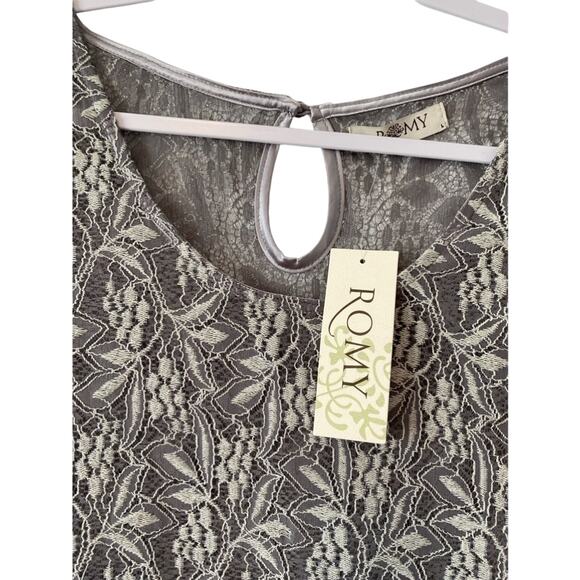 Romy NWT Women's L Whimsigoth Sheer Lace Sleeveless Tank Top Gray Sexy Boho - Picture 4 of 8